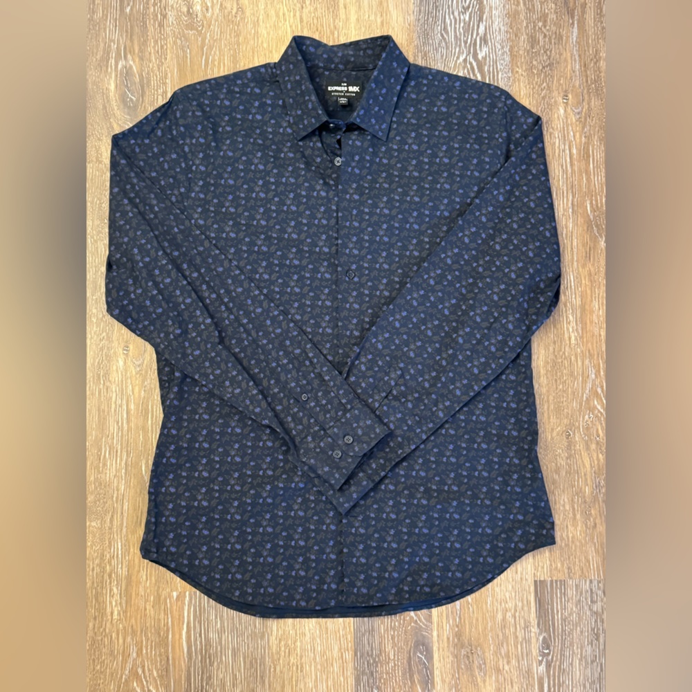 Express Mens Slim Fit Soft Wash Button Front Shirt Size Large